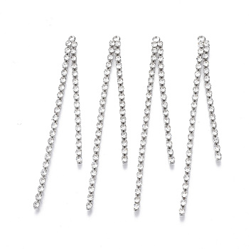 Brass Rhinestone Cup Chains Tassel Big Pendants, Crystal, Platinum, 70x4x2mm, Hole: 1.6mm