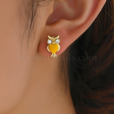 Yellow Owl Brass Stud Earrings