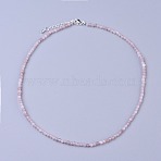 Natural Rose Quartz Beaded Necklaces, with Brass Lobster Claw Clasps, Faceted Round Beads, 15.75 inch~16.14 inch(40~41cm)x3~3.5mm(NJEW-K114-B-A01)