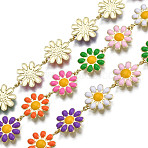 Brass Flower Link Chains, Nickel Free, with Enamel, Unwelded, Real 16K Gold Plated, Mixed Color, 13.5~14x9.5~10x1mm(CHC-N018-098B)