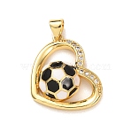 Brass Micro Pave Clear Cubic Zirconia Pendants, with Enamel, Football with Heart Charms, Golden, Golden, 25x20.5x7mm, Hole: 5x3mm(KK-P352-04E-G)
