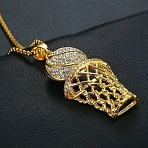 Basketball & Net Frame Zinc Alloy Crystal Rhinestone Pendant Necklaces, Golden, 23.62 inch(60cm)(FS-WGB623B-01)