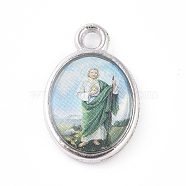 Religion Theme Alloy Pendants, Oval with Jesus, Platinum, Colorful, 15x10x2.5mm, Hole: 1.6mm(PALLOY-WH0068-30G)
