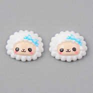 Opaque Resin Cabochons, Sheep Shape with Deep Skyblue Bowknot, White, 16x19x6mm(CRES-N024-25)