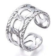 304 Stainless Steel Curb Chains Shape Open Cuff Ring, Hollow Chunky Ring for Women, Stainless Steel Color, US Size 7 3/4(17.9mm)(RJEW-N040-04)