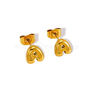 Chunk Letter 304 Stainless Steel Stud Earrings for Women, Real 18K Gold Plated, Letter A, 7.5~8.5x5~10.5mm(EJEW-G386-01A-G)
