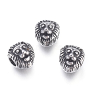 304 Stainless Steel Beads, Lion Head, Antique Silver, 7.5x6x6mm, Hole: 2mm(STAS-F243-32AS)