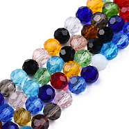 Electroplate Transparent Glass Beads Strands, Faceted(32 Facets), Round, Blue, 6mm, Hole: 1mm, about 97~99pcs/strand, 20.59 inch~21.65 inch(52.3~55cm)(EGLA-T020-14A)