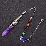 Natural Amethyst & Mixed Gemstone Bullet Pointed Dowsing Pendulums, Chakra Yoga Theme Jewelry for Home Display, 300mm(CHAK-PW0001-051L)