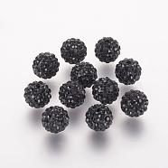 Polymer Clay Rhinestone Beads, Grade A, Round, Pave Disco Ball Beads, Jet, 8x7.5mm, Hole: 1mm(RB-K050-8mm-C02)