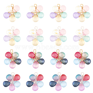 4 Sets Wire Wrapped Glass Pendants, with Brass Findings, Flower, Mixed Color, 30.5x29x5mm, Hole: 2mm, 4pcs/set(FIND-CA0006-87)