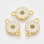 Golden Tone Alloy Links connectors, with Enamel, Daisy Flower, White, 20.5x13.5x2.5mm, Hole: 2mm(X-PALLOY-T072-001G-02)