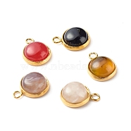 Handmade Natural Mixed Gemstone Pendants, with Golden 304 Stainless Steel Settings, Half Round, 12.5x9.8x4.5mm, Hole: 1.8mm(PALLOY-JF00790)