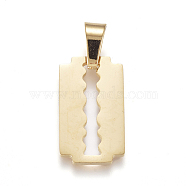 304 Stainless Steel Pendants, Large Hole Pendants, Rectangle, Golden, 20x11x1mm, Hole: 7mm(STAS-F239-02G)