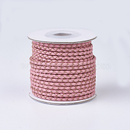 Braided Leather Cords, Round, Pink, 3mm, about 10yards/roll(WL-P002-11-A)