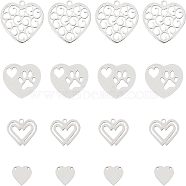 Unicraftale 201 Stainless Steel Pendants, Laser Cut, Hollow, Heart, Stainless Steel Color, 8.5~12x10~20x1mm, Hole: 1.6mm, 16pcs/box(STAS-UN0014-95P)