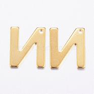304 Stainless Steel Charms, Letter, Initial Charms, Real 18k Gold Plated, Letter.N, 11x6~12x0.8mm, Hole: 1mm(STAS-P141-N)