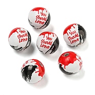 Halloween Series Wood European Beads, Round, Red, 15x16x16mm, Hole: 4.5mm(WOOD-U002-01C)