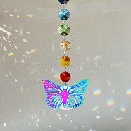 Glass Hanging Suncatcher Pendant Decoration, Crystal Ball Prism Pendants, with Stainless Steel Findings, Butterfly Pattern, 220mm(DJEW-PW0008-01B)