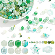 DIY Beads Jewelry Making Finding Kit, Including Imitation Jade Glass & Seed Beads, Round & Fish & Starfish, Green, 1182Pcs/box(DIY-AR0003-44A)