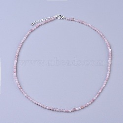 Natural Rose Quartz Beaded Necklaces, with Brass Lobster Claw Clasps, Faceted Round Beads, 15.75 inch~16.14 inch(40~41cm)x3~3.5mm(NJEW-K114-B-A01)