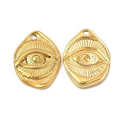 Ion Plating(IP) 304 Stainless Steel Pendants, Irregular Oval with Eye Charm, Golden, 23.5x17.5x3mm, Hole: 2mm(STAS-E182-14G)