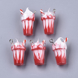 Resin Pendants, Imitation Ice Cream Bubble Tea Charms, with Platinum Tone Iron Loop and Polymer Clay, FireBrick, 24~26x13mm, Hole: 1.8mm(X-CRES-S359-19B)