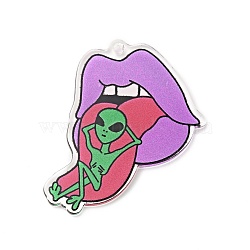 Alien Theme Colorful Acrylic Pendants, Mouth with Alien, Lip Pattern, 41x42x2.5mm, Hole: 2mm(FIND-B012-03C)