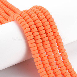 Handmade Polymer Clay Beads Strands, for DIY Jewelry Crafts Supplies, Flat Round, Coral, 6~7x3mm, Hole: 1.5mm, about 113~116pcs/strand, 15.55 inch~16.14 inch(39.5~41cm)(CLAY-N008-41)
