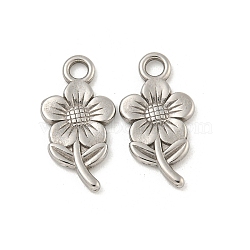 Non-Tarnish 304 Stainless Steel Pendants, Flower Charm, Stainless Steel Color, 19.5x10x1.5mm, Hole: 2mm(STAS-N103-154P)