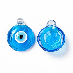 Handmade Lampwork Perfume Bottle Pendants, Essential Oil Bottle, Evil Eye, Deep Sky Blue, 33~34.5x27.5~28x10~11.5mm, Hole: 1.8~2.5mm & 1mm(LAMP-H062-01B)