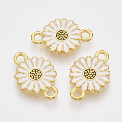 Golden Tone Alloy Links connectors, with Enamel, Daisy Flower, White, 20.5x13.5x2.5mm, Hole: 2mm(X-PALLOY-T072-001G-02)