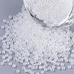 12/0 Imitation Jade Glass Seed Beads, Luster, Round, White, 2mm, Hole: 1mm, about 40000pcs/bag(SEED-S035-01A-01)