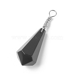 Natural Dyed & Heated Black Agate Pendants, with Brass Findings, Cone, Platinum, 44~46x14~15mm, Hole: 4mm(G-I220-E04)