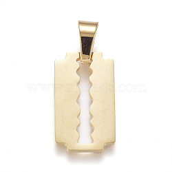 304 Stainless Steel Pendants, Large Hole Pendants, Rectangle, Golden, 20x11x1mm, Hole: 7mm(STAS-F239-02G)