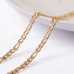 Ion Plating(IP) 304 Stainless Steel Figaro Chains, Unwelded, Golden, 4x3x0.8mm, 6.5x3x0.8mm(X-CHS-L014-05G)