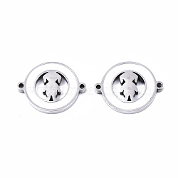 304 Stainless Steel Enamel Links Connectors, Laser Cut, Flat Round with Girl, White, Stainless Steel Color, 14.5x18.5x2mm, Hole: 1.2mm(STAS-S080-007P)