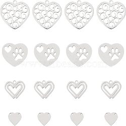 Unicraftale 201 Stainless Steel Pendants, Laser Cut, Hollow, Heart, Stainless Steel Color, 8.5~12x10~20x1mm, Hole: 1.6mm, 16pcs/box(STAS-UN0014-95P)