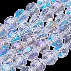 Electroplate Glass Beads Strands, AB Color, Faceted(32 Facets), Round, Clear AB, 8mm, Hole: 1mm, about 70~72pcs/strand, 22.6 inch(X-EGLA-J042-8mm-AB03)