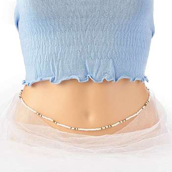 Summer Jewelry Waist Bead, Body Chain, Seed Beaded Belly Chain, Bikini Jewelry for Woman Girl, White, 31.5 inch(80cm)