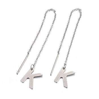 304 Stainless Steel Stud Earrings, Hypoallergenic Earrings, Ear Threads, Alphabet, Letter.K, 107~112x1mm, Pin: 15x0.7mm, letter: 11x9x0.5mm
