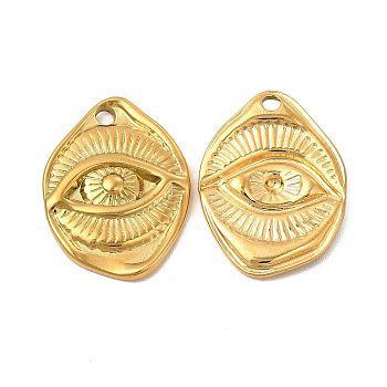 Ion Plating(IP) 304 Stainless Steel Pendants, Irregular Oval with Eye Charm, Golden, 23.5x17.5x3mm, Hole: 2mm