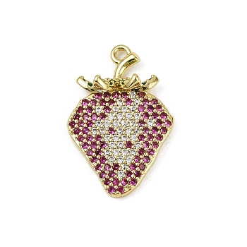 Brass Micro Pave Cubic Zirconia Pendants, Strawberry, Long-Lasting Plated, Cadmium Free & Lead Free, Rack Plating, Real 18K Gold Plated, 21x14.5x5mm, Hole: 1.2mm