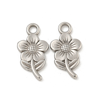 Non-Tarnish 304 Stainless Steel Pendants, Flower Charm, Stainless Steel Color, 19.5x10x1.5mm, Hole: 2mm