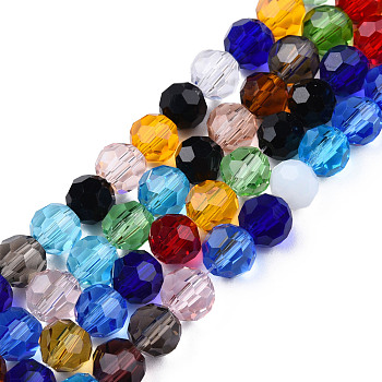 Electroplate Transparent Glass Beads Strands, Faceted(32 Facets), Round, Blue, 6mm, Hole: 1mm, about 97~99pcs/strand, 20.59 inch~21.65 inch(52.3~55cm)