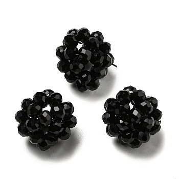 Glass Round Woven Beads, Cluster Beads, Black, 14mm, Beads: 4mm