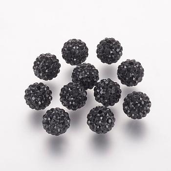 Polymer Clay Rhinestone Beads, Grade A, Round, Pave Disco Ball Beads, Jet, 8x7.5mm, Hole: 1mm