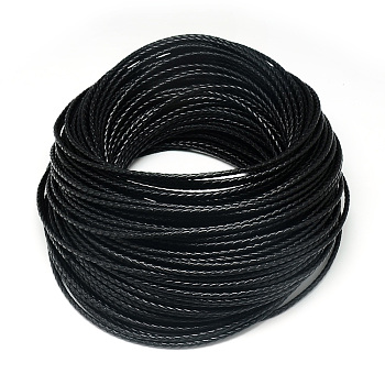 Leather Braided Cord, Black, 3mm, about 54.68 yards(50m)/bundle
