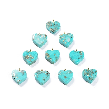 Synthetic Turquoise Pendants, with Light Gold Tone Iron Loop, Heart Charms, 17x16x3.5~6mm, Hole: 1.5mm