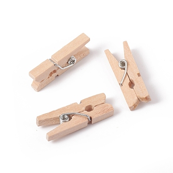 Natural Wooden Craft Pegs Clips, Clothespins, Craft Photo Clips, BurlyWood, 25.5x8.5x5.5mm